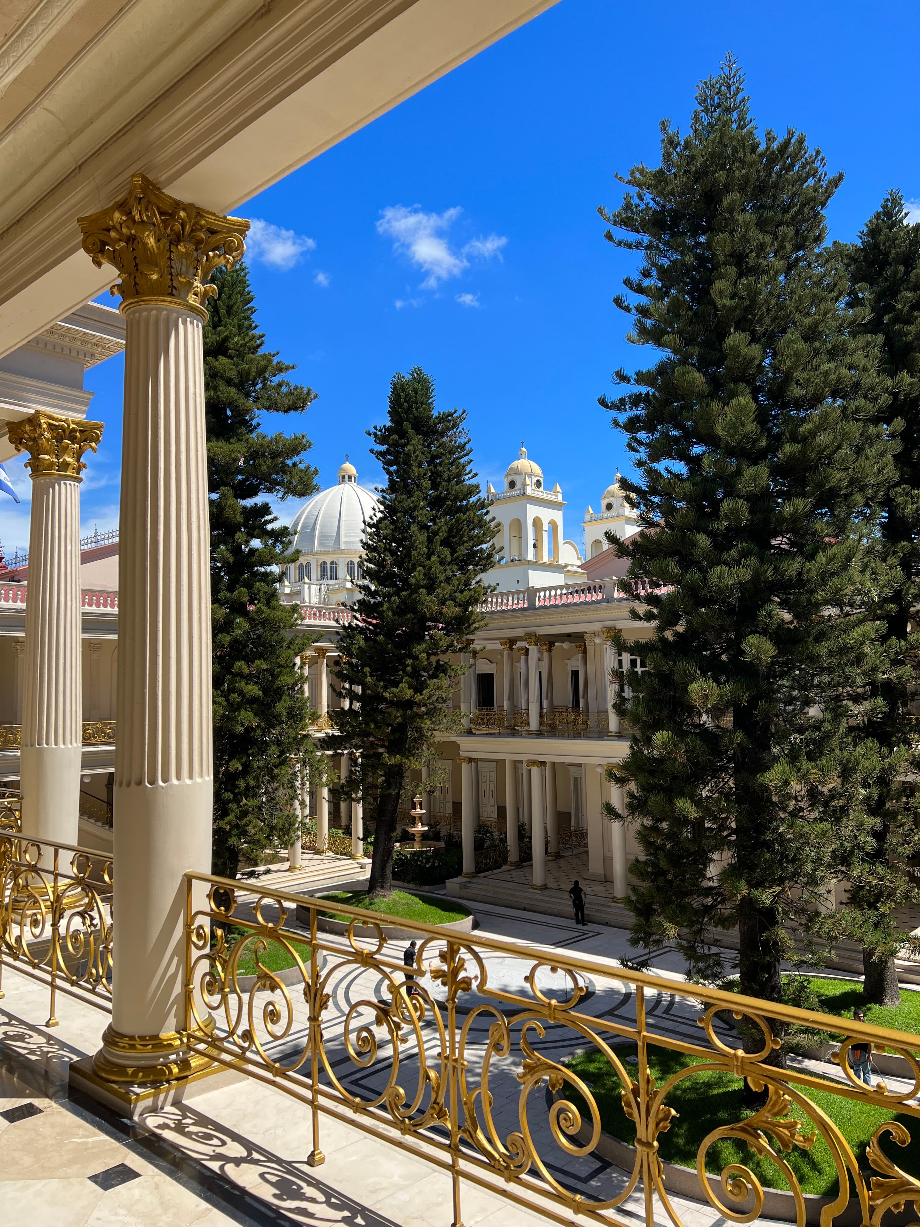 Neoclassical palace with columns and gold wrought iron, San Salvador